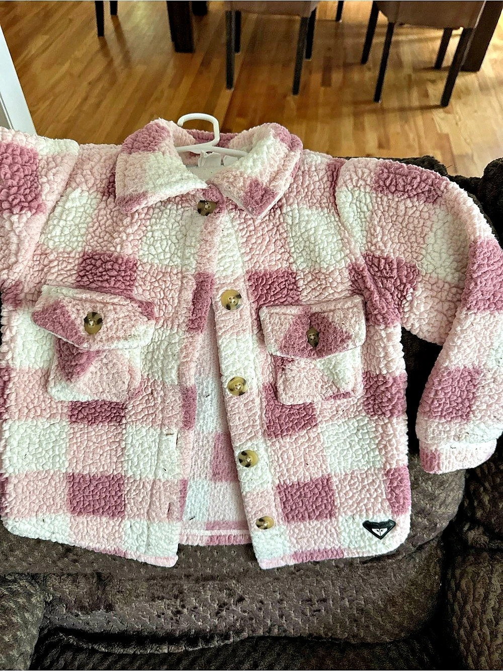 Roxy Girls' Sweet Melancholy Shacket Girls Checkered Jacket Pink & White Size XS